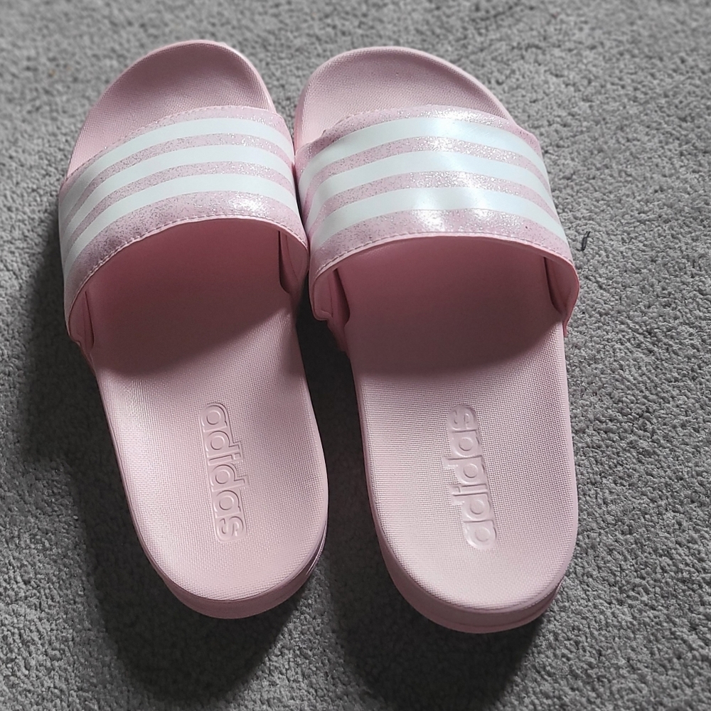 Women's Adidas Pink + White Slip On Sandals Size US 5 - Picture 2 of 8